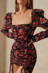 MissPap Floral Puff Sleeve Ruched Mini Dress thumbnail 2
