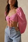 MissPap Ribbed Puff Shoulder Ruched Crop Top thumbnail 2