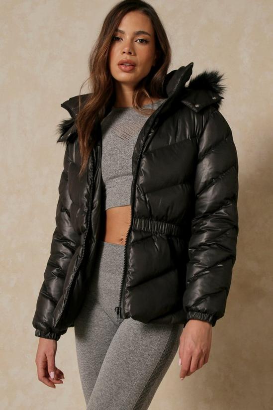 MissPap Gathered Waist Faux Fur Hooded Puffer Coat 5