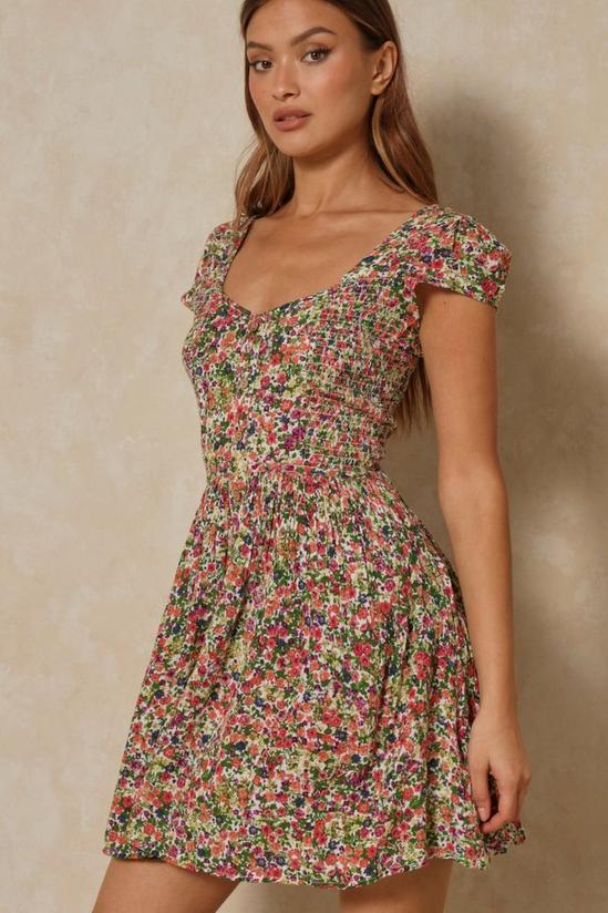 MissPap Floral Shirred Detail Short Sleeve Mini Dress 1