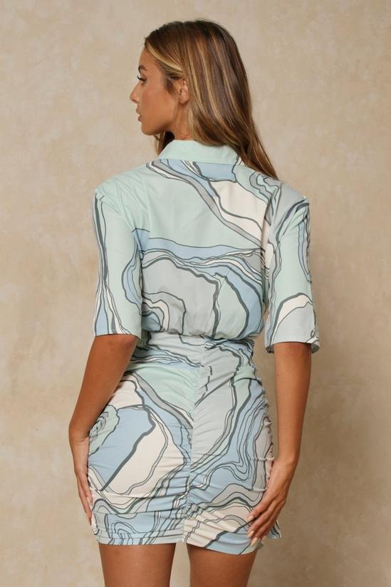 MissPap Wave Print Drape Front Plunge Shirt Dress 3