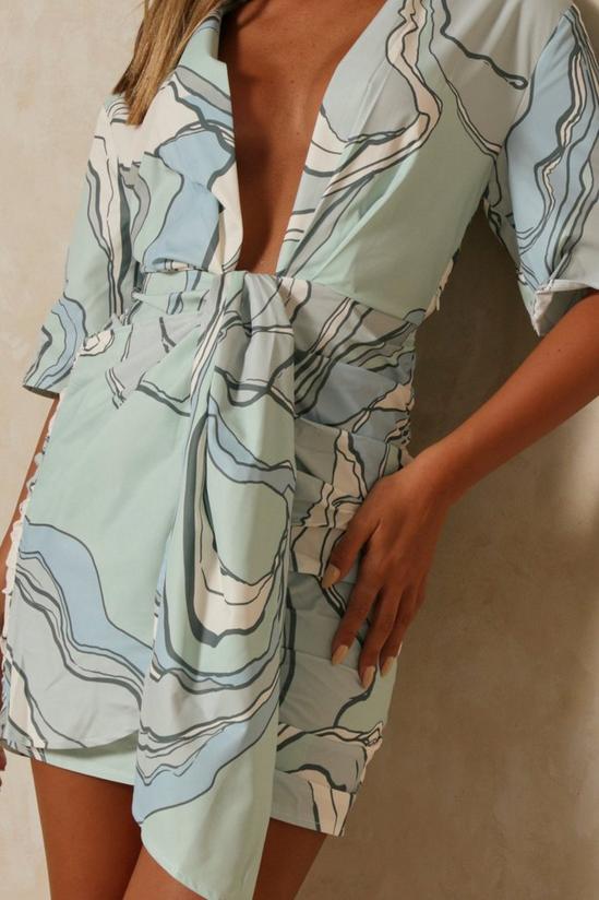 MissPap Wave Print Drape Front Plunge Shirt Dress 5