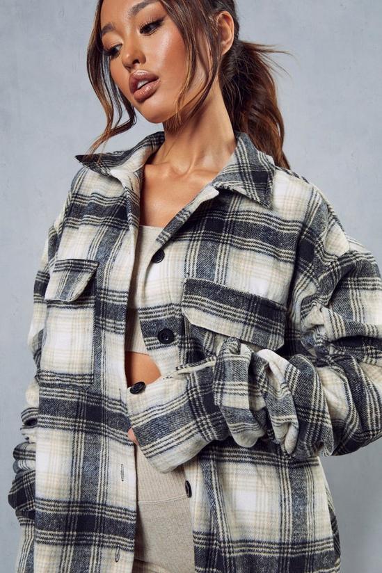 MissPap Ruched Sleeve Oversized Check Shacket 2