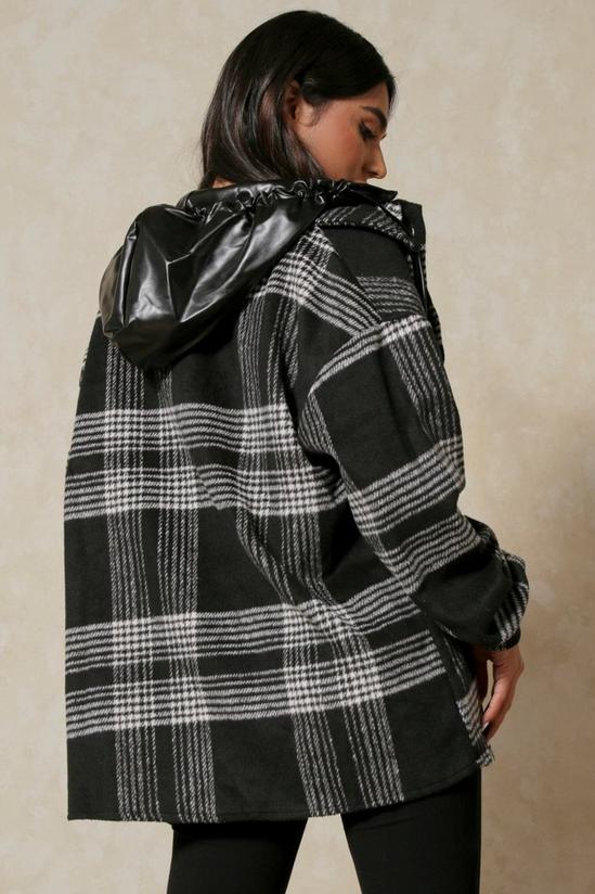 MissPap Oversized Leather Look Hooded Check Shacket 3