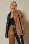 MissPap Spliced Leather Look Oversized Shirt thumbnail 1