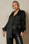 MissPap Satin Oversized Ruched Arm Shirt thumbnail 1