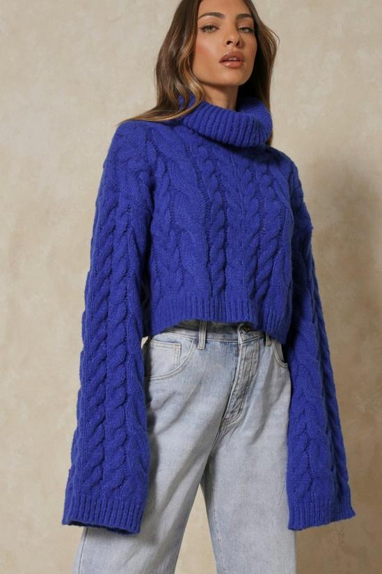 MissPap Cropped Cable Knit Roll Neck Jumper 1