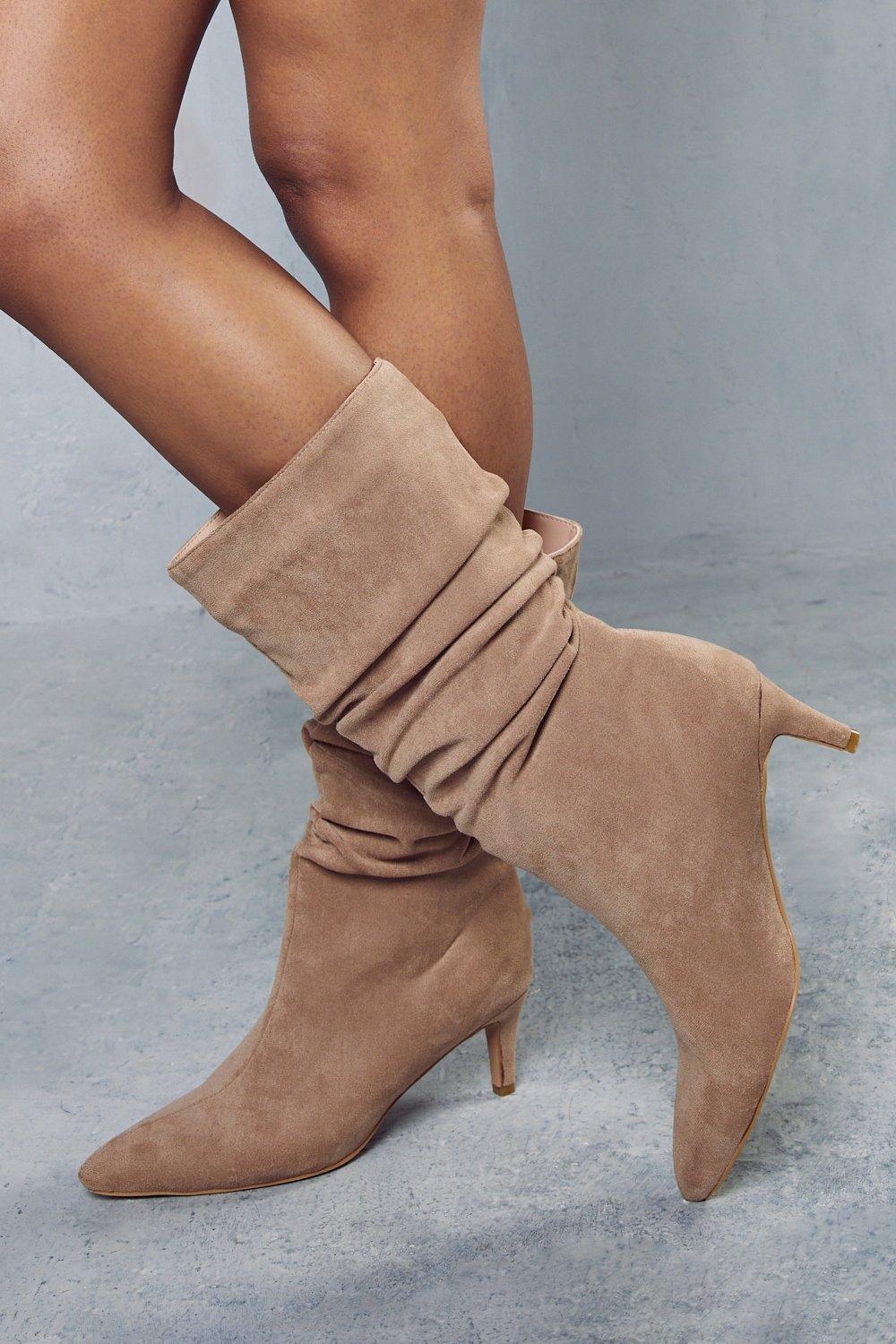 womens faux suede mid heel ankle boots - camel - 4, camel