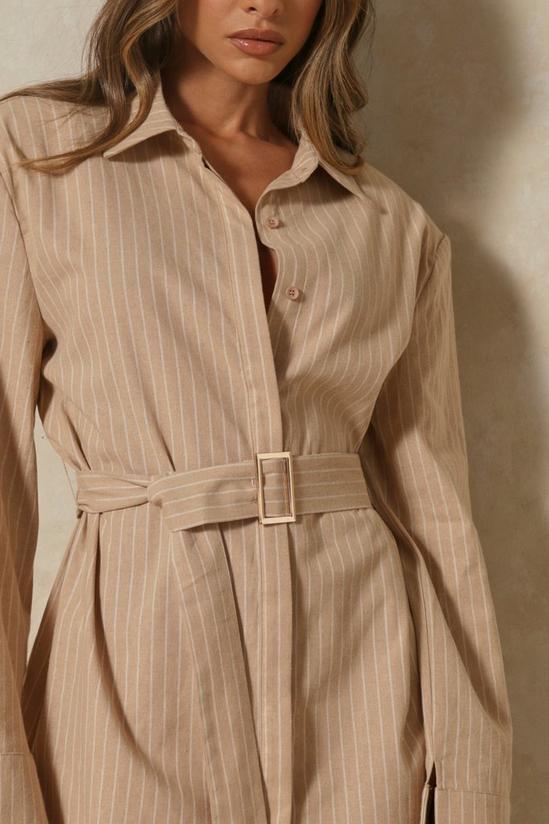 MissPap Pinstripe Shoulder Pad Belted Shirt Dress 6