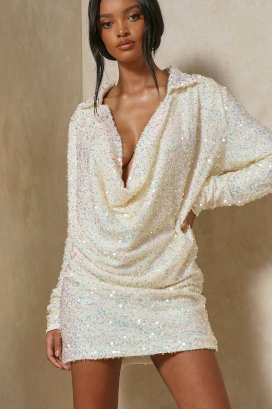 MissPap Sequin Cowl Neck Collared Long Sleeve Dress 1
