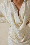 MissPap Sequin Cowl Neck Collared Long Sleeve Dress thumbnail 2