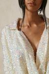 MissPap Sequin Cowl Neck Collared Long Sleeve Dress thumbnail 5