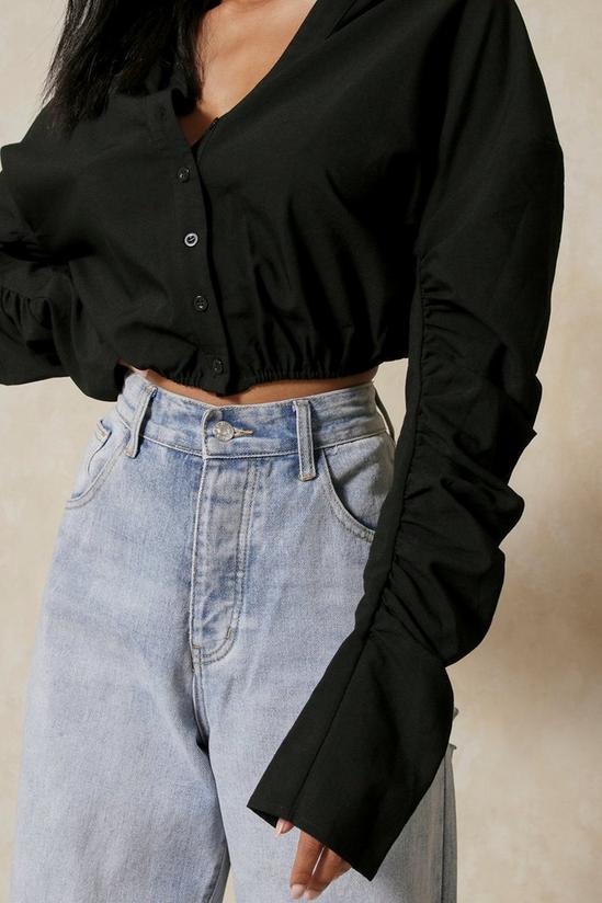 MissPap Ruched Arm Oversized Cropped Shirt 2