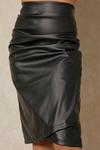 MissPap Leather Look Pleated Wrap Detail Midi Skirt thumbnail 6