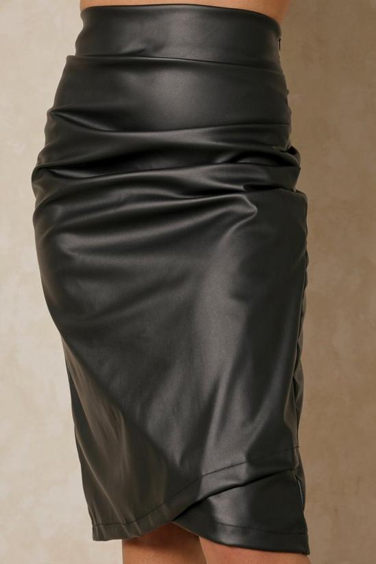 MissPap Leather Look Pleated Wrap Detail Midi Skirt 6