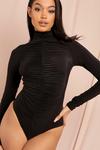 MissPap Slinky Ruched Long Sleeved Bodysuit thumbnail 3