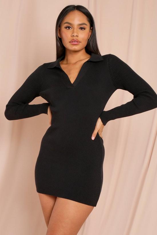 MissPap Tia Knitted Collared Long Sleeve  Mini Dress 1