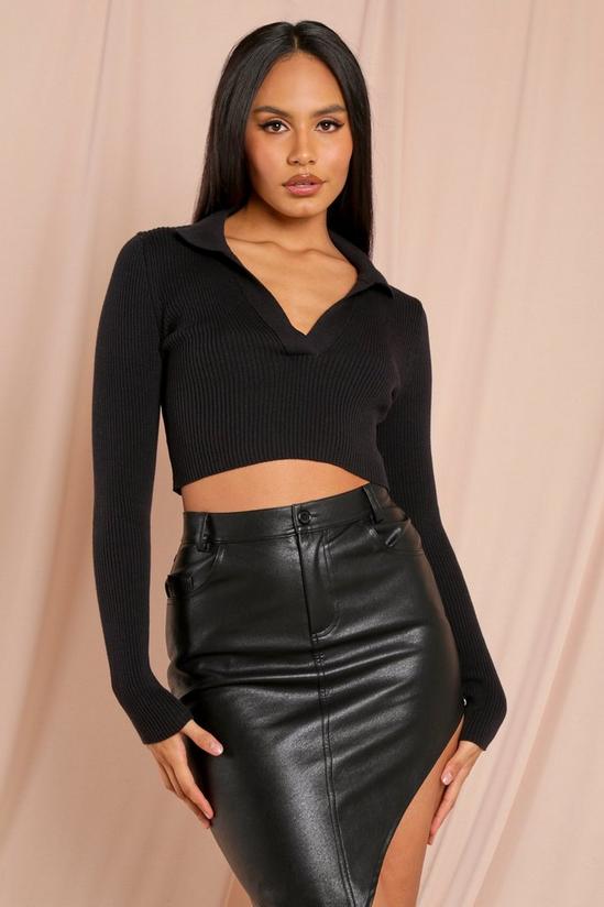 MissPap Tia Knitted Collared Long Sleeve Crop Top 1