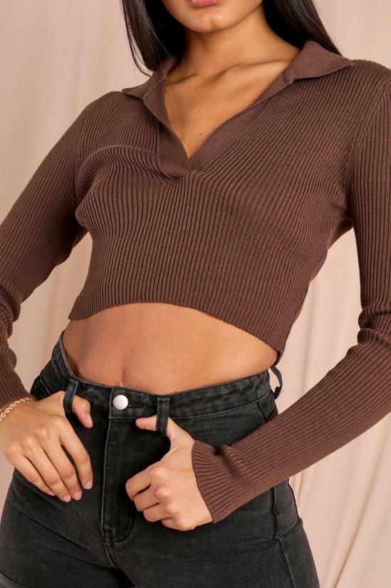 MissPap Tia Knitted Collared Long Sleeve Crop Top 2