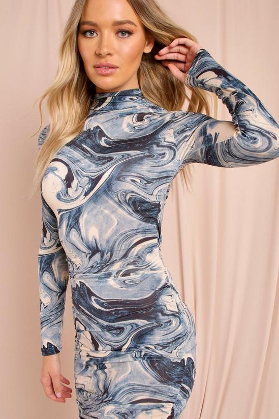 MissPap Marble Print Side Ruched Turtle Neck Mini Dress 4