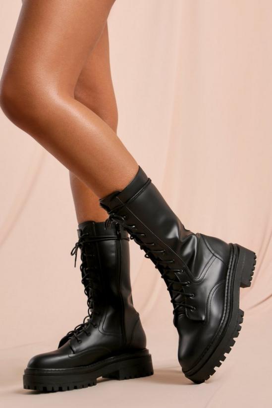 MissPap Leather Look Calf High Lace Up Boots 1