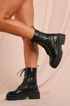 MissPap Chunky Lace Up Scuba Detail Ankle Boots thumbnail 1