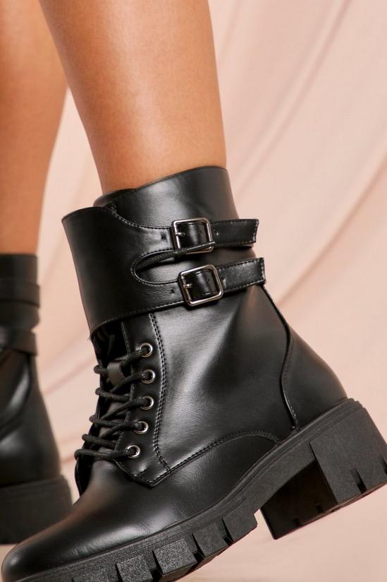 MissPap Leather Look Buckle Detail Lace Up Ankle Boot 2
