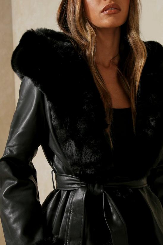 MissPap Faux Fur PU Belted Coat 2