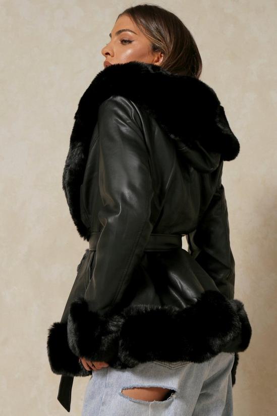 MissPap Faux Fur PU Belted Coat 4