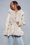 MissPap Faux Fur PU Belted Coat thumbnail 1