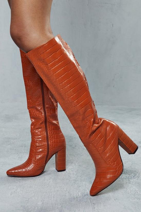 MissPap Croc Knee High Heeled Boots 1