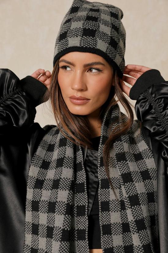 MissPap Checkboard Beanie And Scarf Set 2