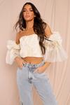 MissPap Embroidered Bardot Tuille Puff Sleeve Top thumbnail 1