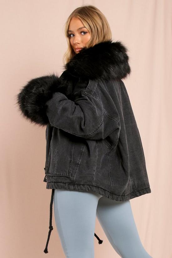 MissPap Faux Fur Trim Cuff And Collar Denim Jacket 3