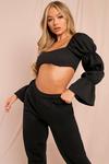 MissPap Quilted Underboob Puff Sleeve Crop Top thumbnail 1