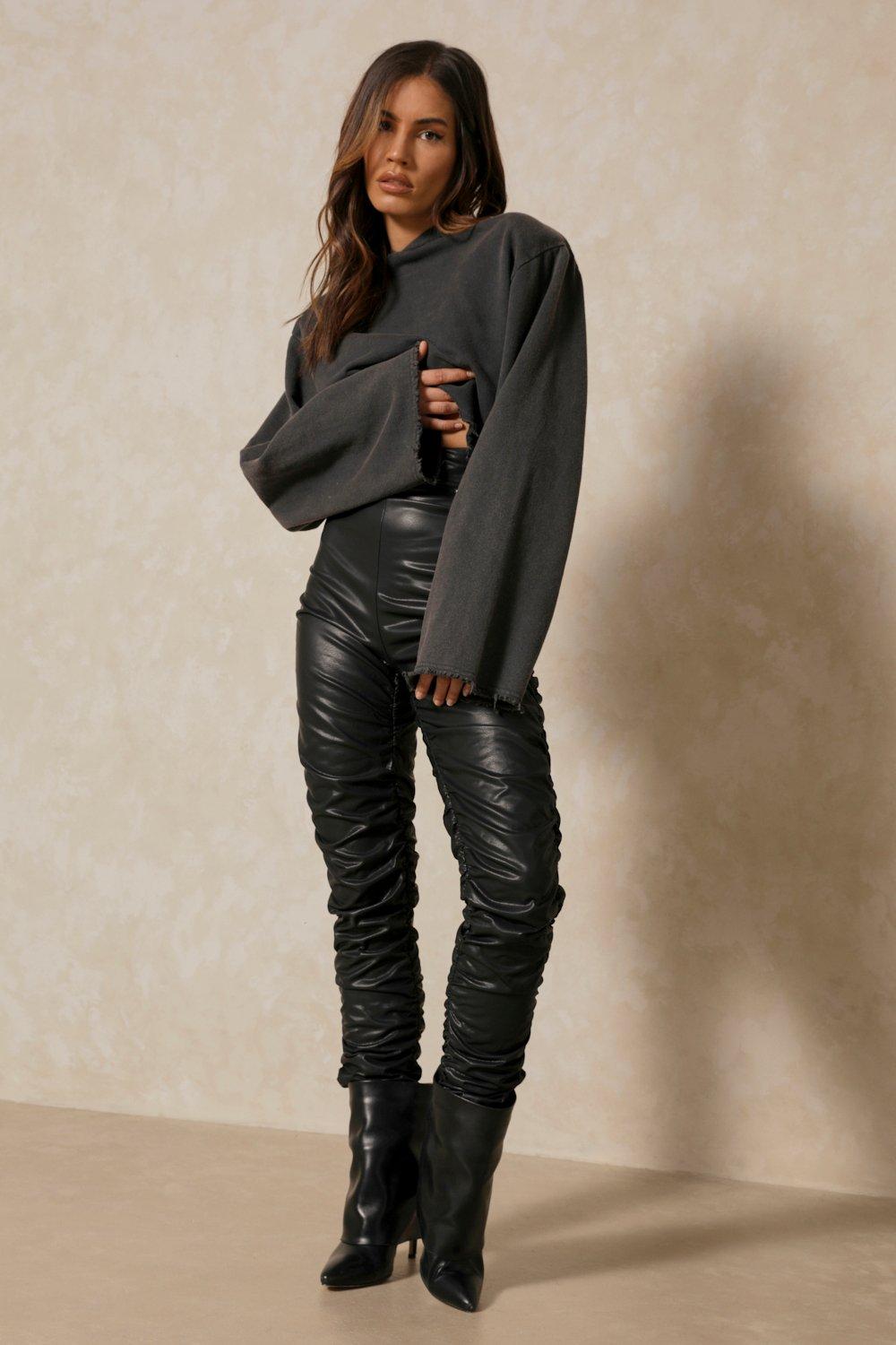 Ruched best sale leather pants