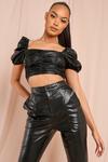 MissPap Leather Look Extreme Puff Sleeve Crop Top thumbnail 1