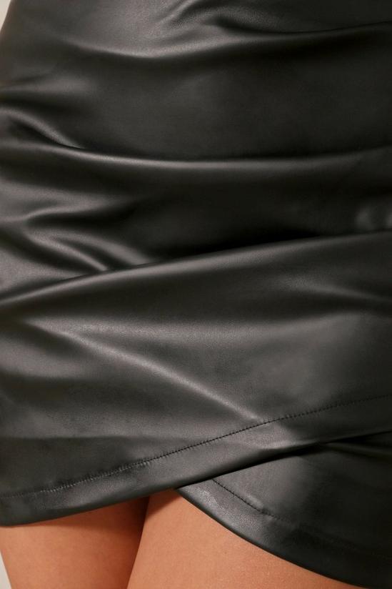 MissPap Leather Look Pleated Wrap Detail Mini Skirt 5