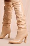 MissPap Ruched Leather Look Knee Length Heeled Boot thumbnail 2