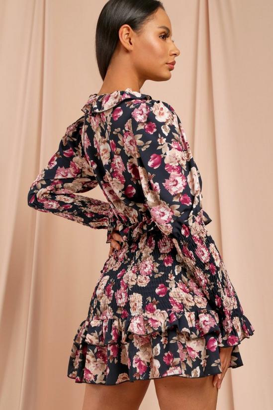 MissPap Floral Frill Tie Front Shirred Mini Dress 3