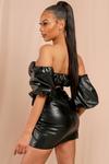 MissPap Leather Look Ruched Puff Sleeve Crop Top thumbnail 4