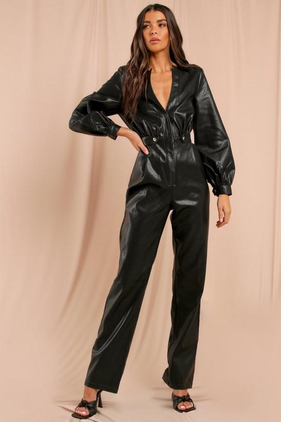 MissPap Leather Look Straight Leg Boiler Suit 2
