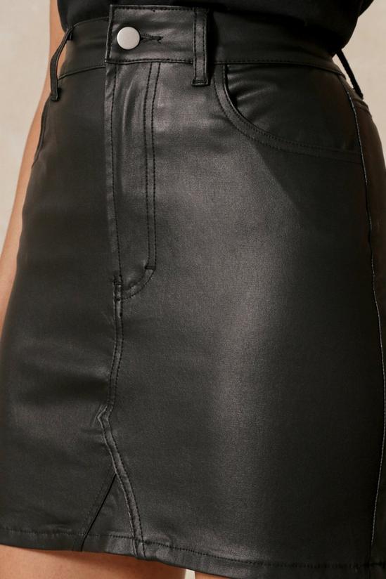 MissPap Leather Look Coated Twill Denim Mini Skirt 2
