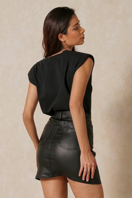 MissPap Leather Look Coated Twill Denim Mini Skirt 3