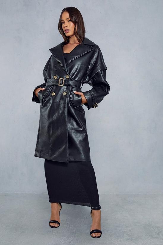 MissPap Longline Oversized Leather Look Trench Coat 1