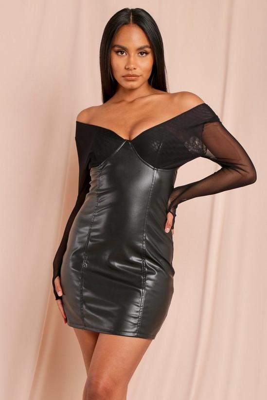 MissPap Leather Look Off Shoulder Mesh Mini Dress 1