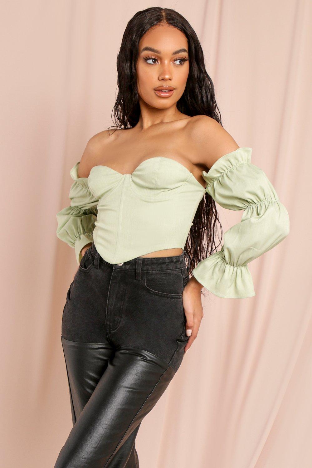 Bardot balloon sleeve online top