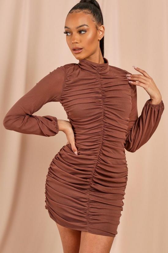 MissPap Ruched Mesh Sleeve Mini Dress 3