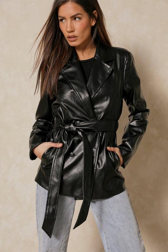 MissPap Oversized Leather Look Belted Jacket 1