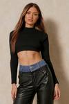 MissPap Ribbed High Neck Open Back Crop Top thumbnail 1
